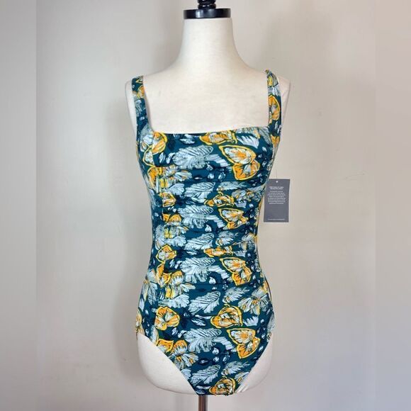 Garnet Hill Active Square Neck One Piece Bathing Suit - Picture 1 of 5